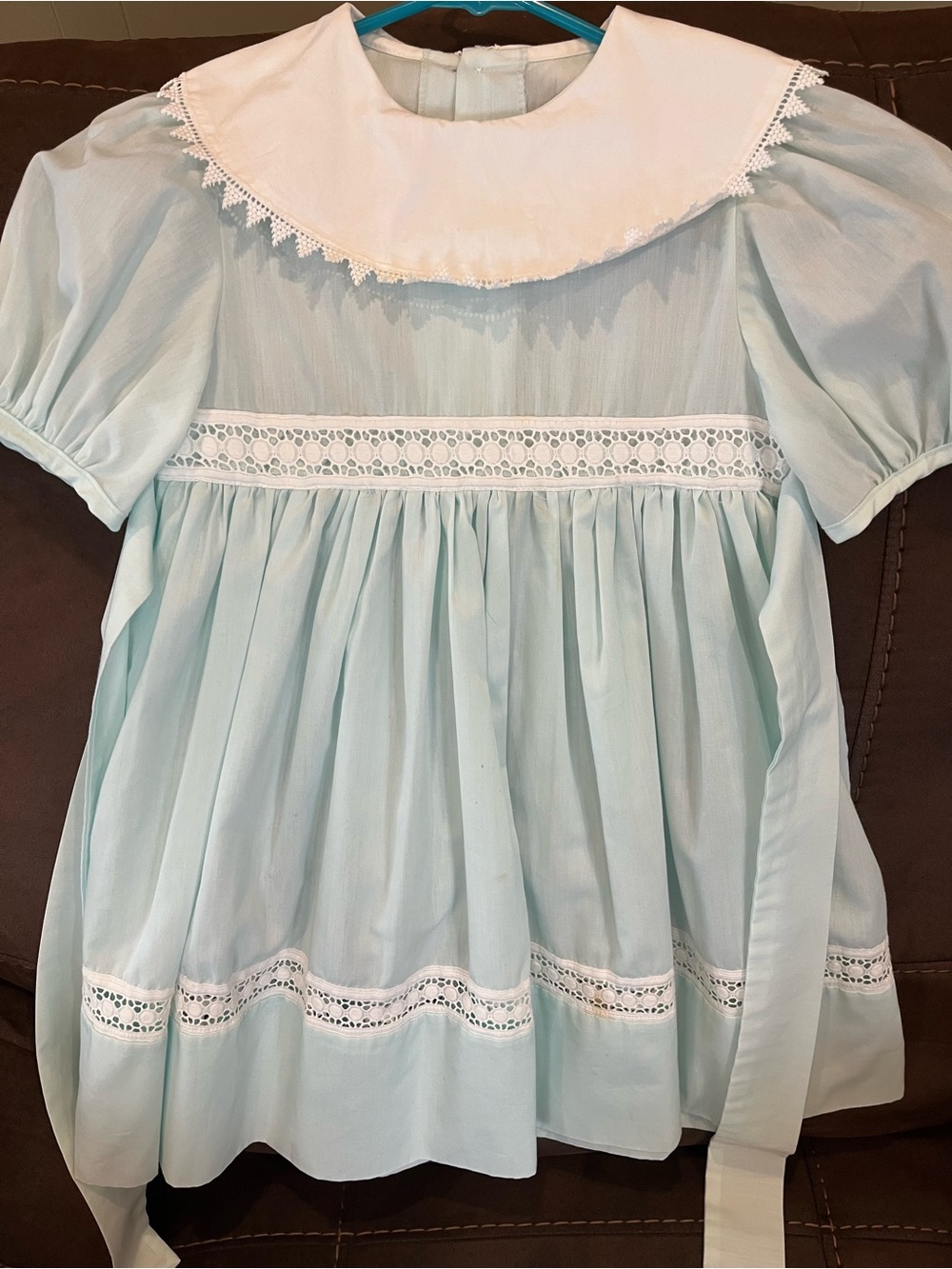 Mondays child vintage Light Blue Lace-Trim Girls' Peter Pan Collar Dress Top 6